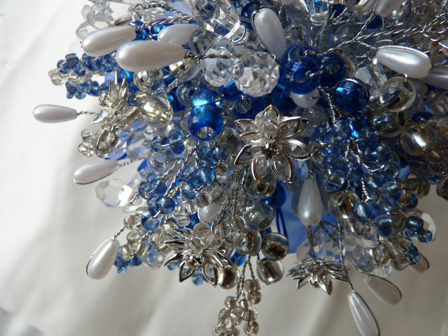 Wedding Bouquet In Royal Blue And Silver With Crystal Flowers Wedding Bouquet In Royal Blue And Silver With Crystal Flowers
