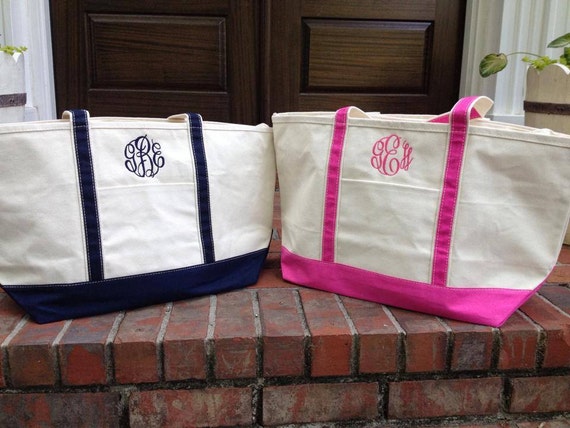 Monogrammed canvas tote bag Personalized canvas boat tote