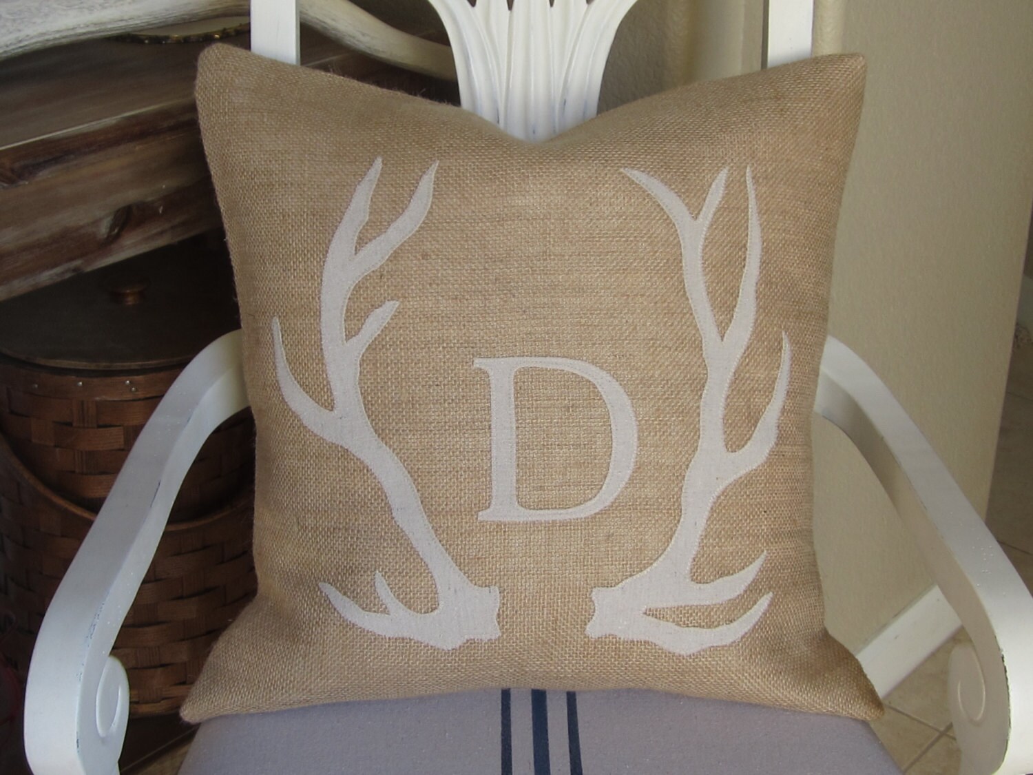 Burlap Antler Pillow Deer Pillow cover Deer by sweetcitrushome