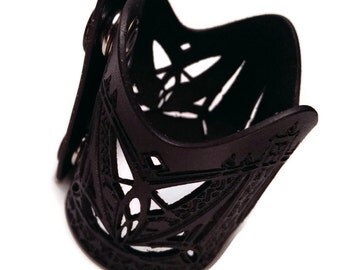 Art Nouveau leather cuff - lasercut leather - gothic arches and gates - size SMALL
