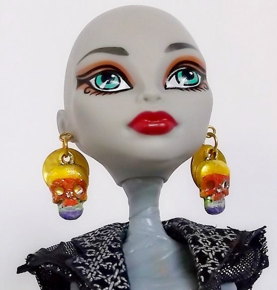 Monster High Jewelry Dolls Earrings Painted Skull Earrings