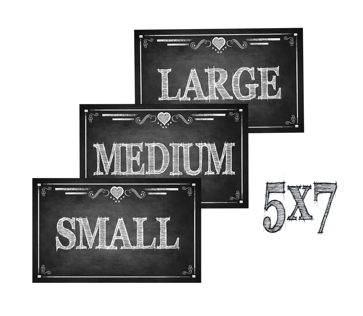 Size Small Medium and Large Signs chalkboard style Rustic