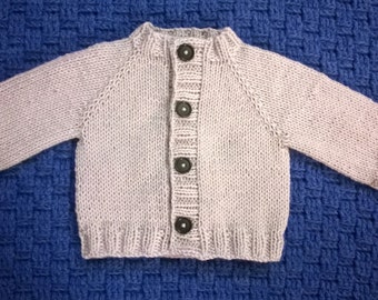 Knit Baby Sweater, Light Gray, 3 Months