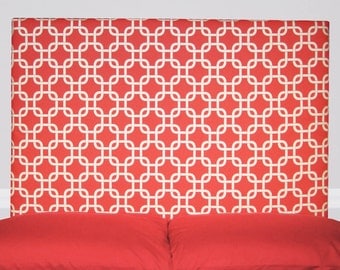 Coral Geometric Upholstered Headboard - Padded Twin or Full Size Headboard - Kids, Boy, Girl, Teen Bedroom Dorm Room- Wall Mount Headboard