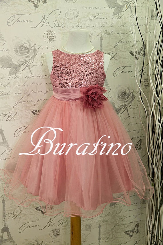 Flower Girl Dress Dusty Rose/Pink Sequin by BURATINOBOUTIQUE