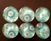 Teal Vintage Flowers Marble Magnets - Set of 6
