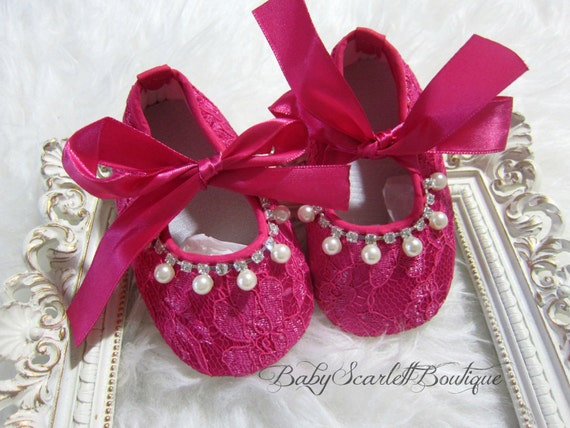 Hot Pink Lace Baby Girl Shoes,Soft Sole Shoes,Infant Shoes