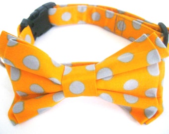 Dog Bow Tie Collar /Removable Orange Polka Dot Bow Tie