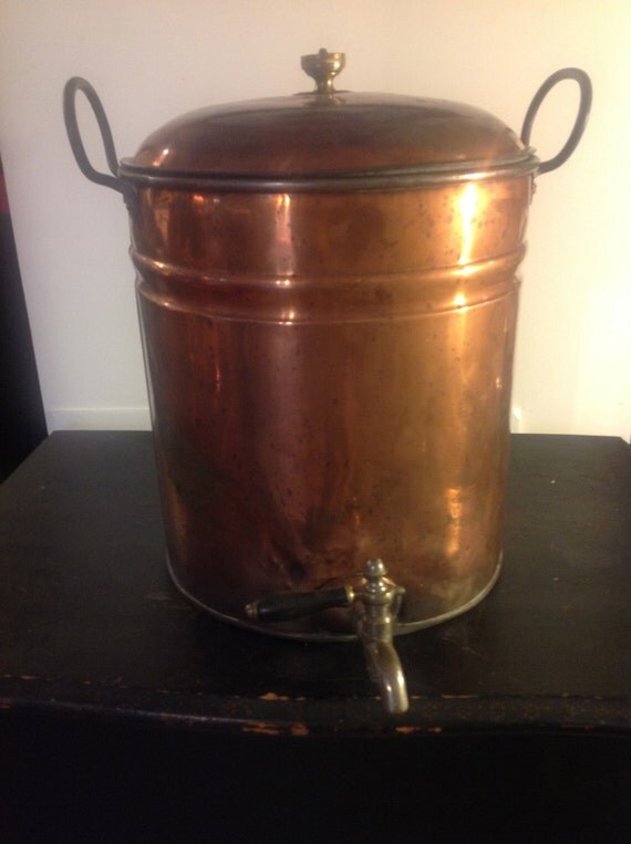 Rare antique copper beverage dispenser with top and brass