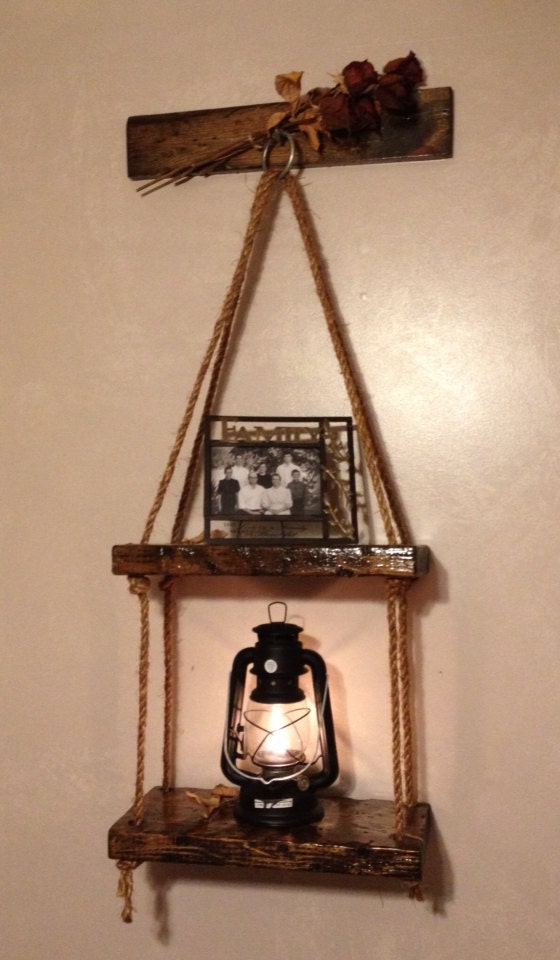 Wood and Rope Hanging Shelf by CZYs on Etsy