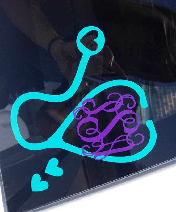Monogram and Stethoscope Car Decal 5.25 Doctor Nurse by PreppyGram