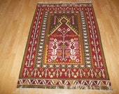 Vintage Turkish kilim rug carpet, Organic wool and silk, Handspun and handwoven, premium, Vegetable dyed, 19th century style, Very rare.
