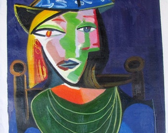 Pablo Picasso, Portrait de femme au beret, Oil Painting Reproduction on Linen Canvas, Handmade Quality