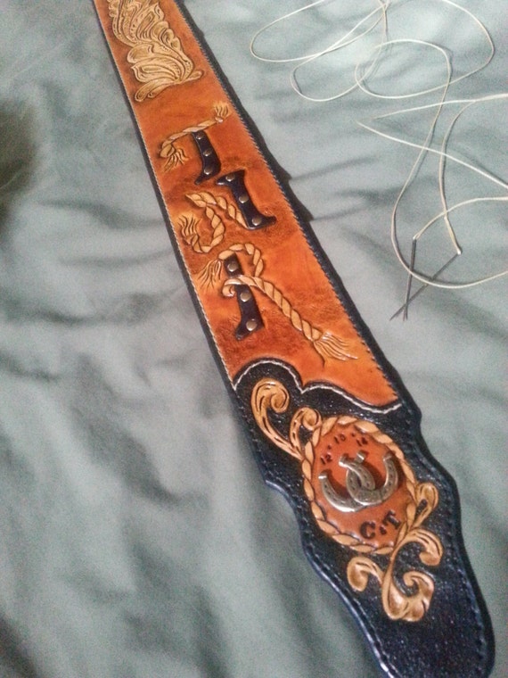 Western Style LEATHER GUITAR STRAP Functional Art Handmade
