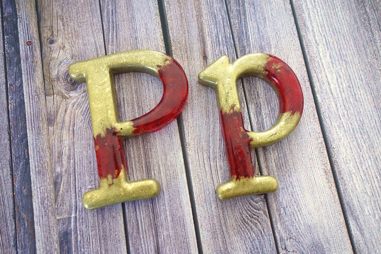 Decorative Letter P Wall Decor. Handmade Resin Letter Gold