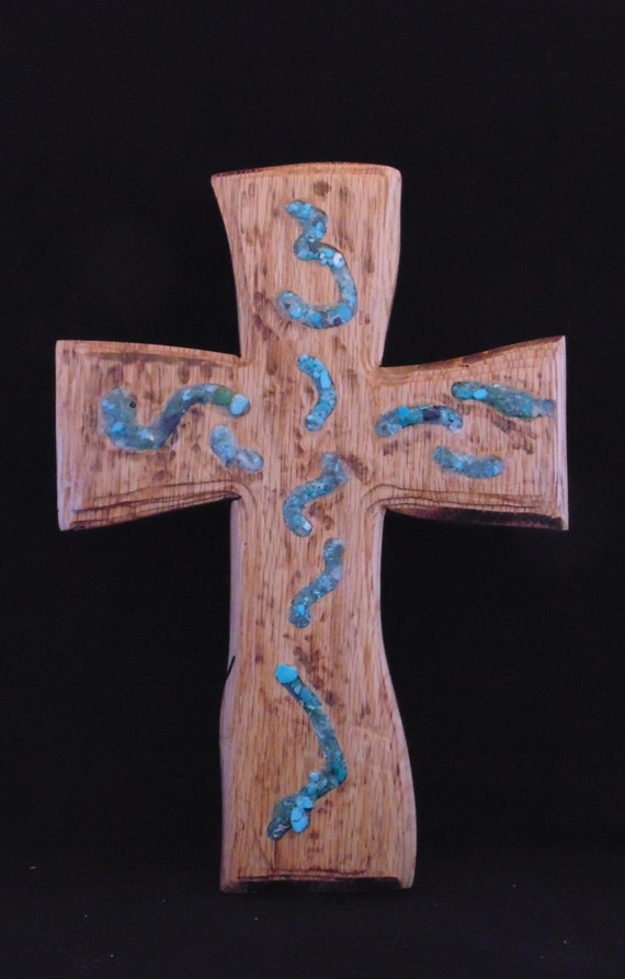Hand Crafted Wood Cross Wall Hanging Christian Art Enlayed