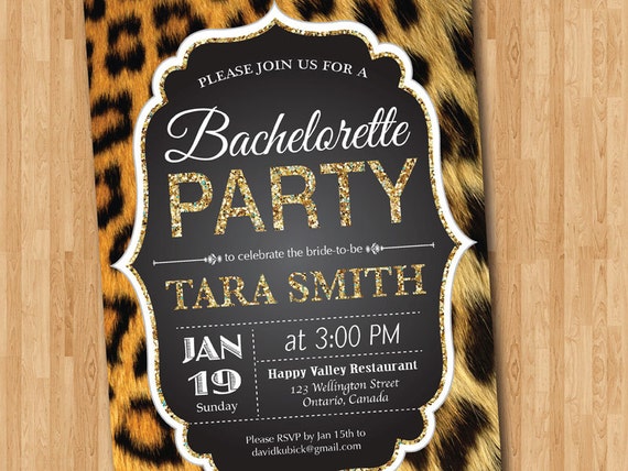leopard shower themed bridal Bachelorette Party Print Invitation. Gold Glitter. Leopard leopard shower themed bridal Bachelorette Party Print Invitation. Gold Glitter. Leopard