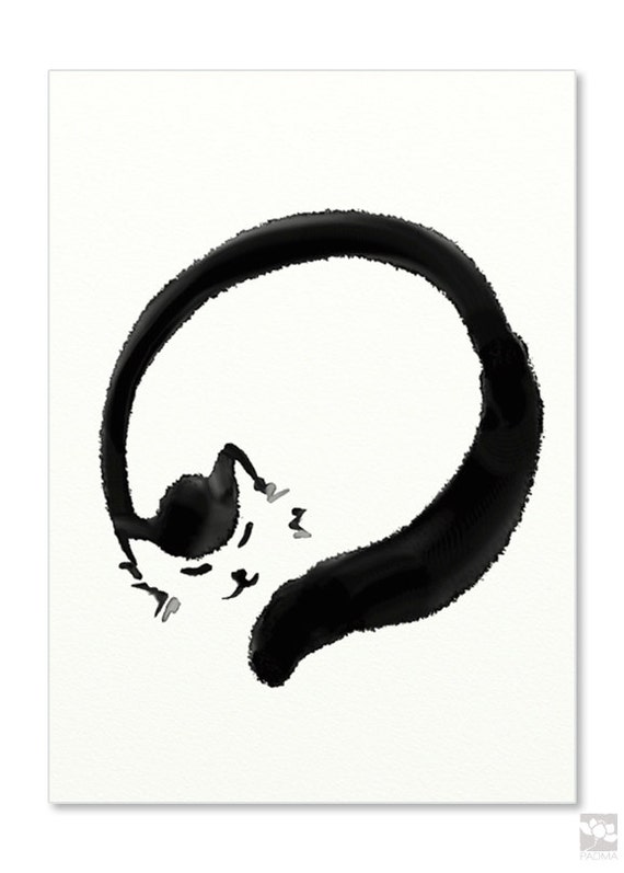 Cat in Zen Print illustration 5x7 Digital art