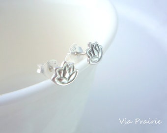 Lotus flower studs, Yoga stud earrings -zen gift for her - Gift for yoggies - Yoga Athletic studs, Tiny studs, Sterling Silver stud earrings