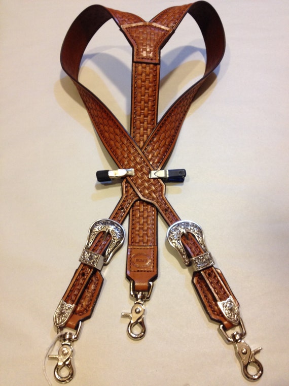 Items similar to Hand tooled leather suspenders, made to order to fit