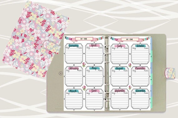 Filofax personal size printable year on 2 pages 2 insert