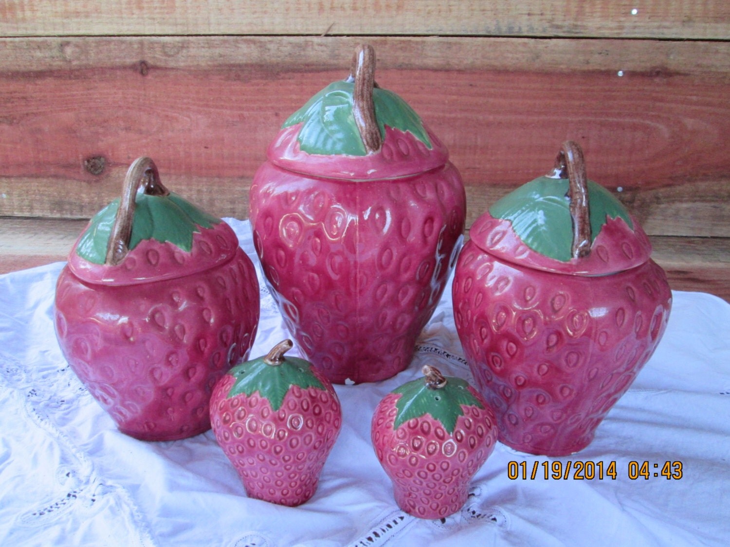 Vintage Ceramic Strawberry Canister Set