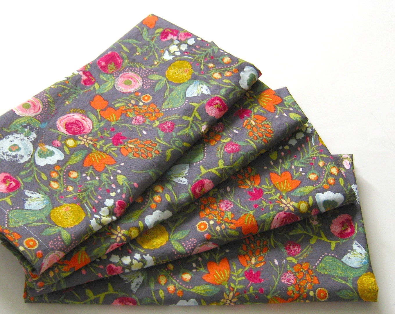 Cloth Napkins Set of 4 Pink Red Blue Gold Gray Flowers
