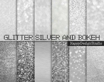 Silver glitter digital paper pack, 12"x12", commercial use, instant download