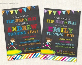 Trampoline Invitations - Trampoline Party Invitations -Boy and Girl Birthday Invitations - Jump and Bounce Invitations