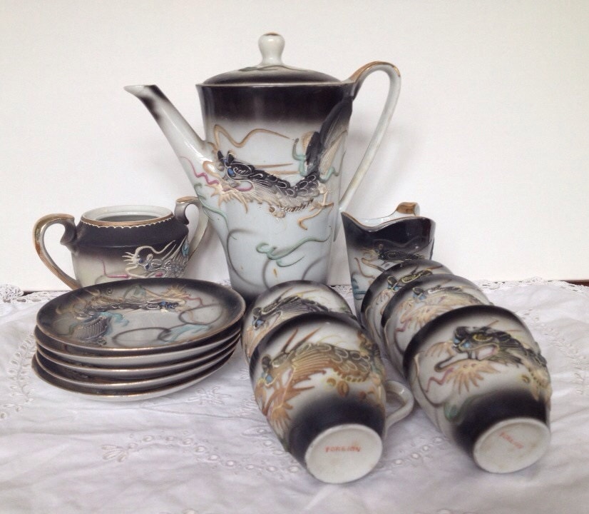 Vintage Grey Moriage Dragonware Tea Set 13 pcs