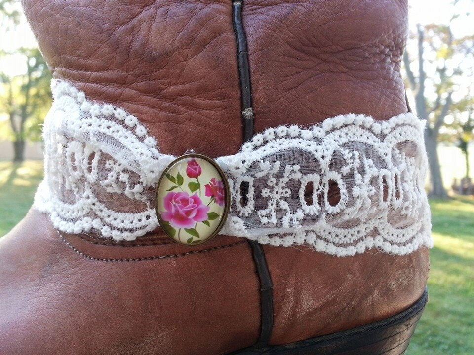 OldFashioned Cream Lace Bootlet// Cowboy Boot by GlitzyChickSTL