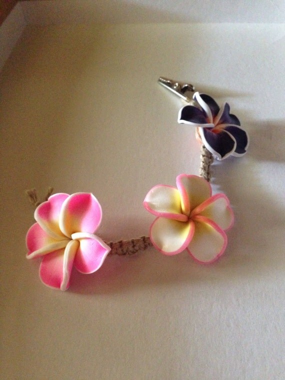 Hibiscus Flowers Hair ClipPink White and Purple Flowers