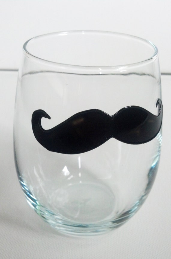 Wine Glasses Hand Painted Handlebar Mustache Stemless Wine
