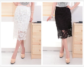 New arrival Blace White lace dress plus size skirt summer skirts women ...