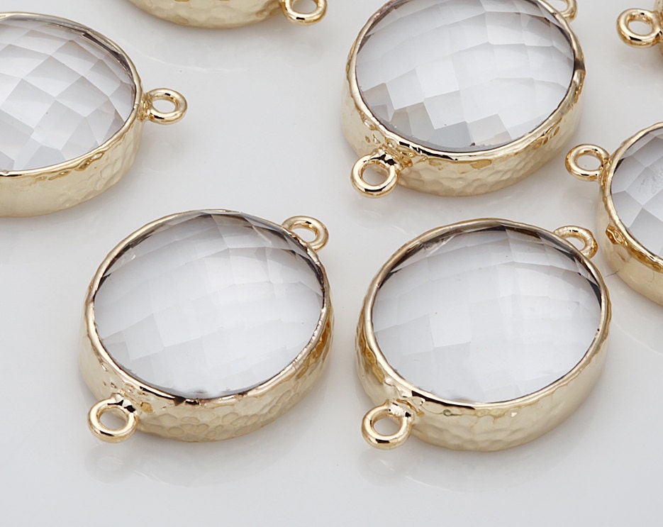 Crystal Oval Glass Connector Parallel Polished Gold-Plated
