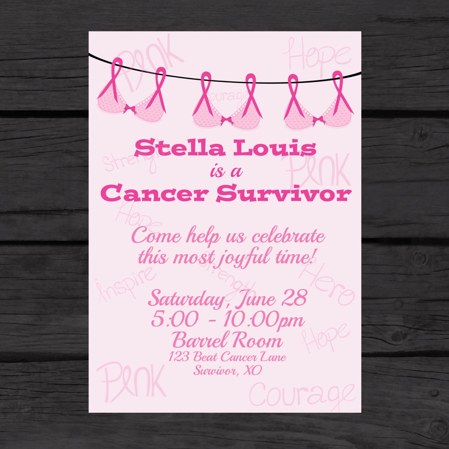 Cancer Survivor Party Invitation Print your own Breast