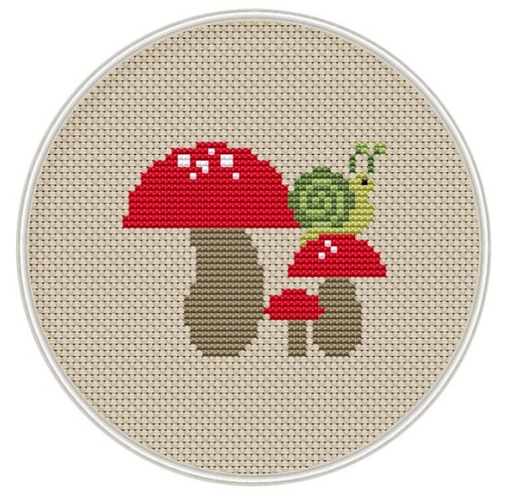 Snail and mushroom Cross stitch pattern Counted cross stitch