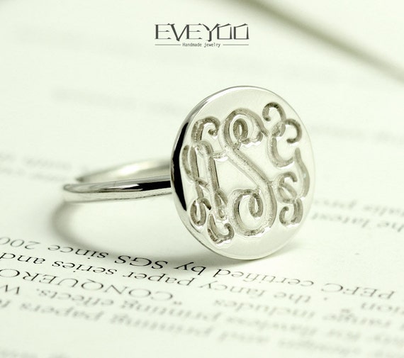 Sterling Silver Monogram Ring monogram ring by EVEYOO on Etsy