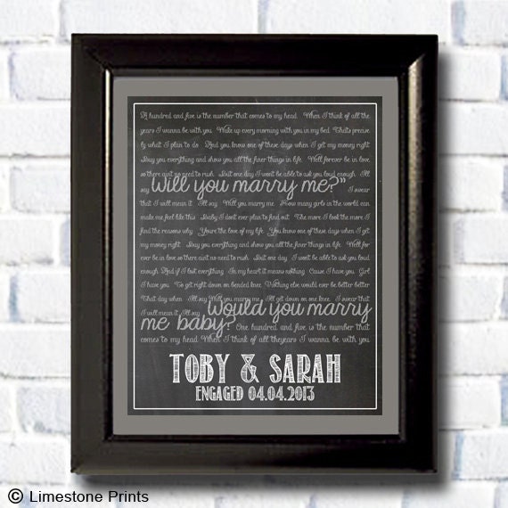 Items similar to Engagement Printable - Will You Marry Me Lyrics with Names &amp; Date - Chalkboard ...