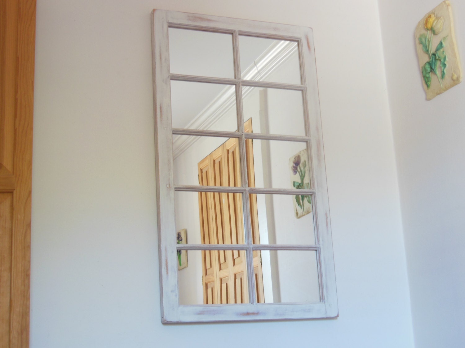 White Distressed Framed Mirror Window Mirror window pane