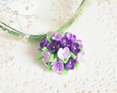 Violet lilac flowers, handmade purple polymer clay necklace, polymer clay jewelry, Mothers Day gift