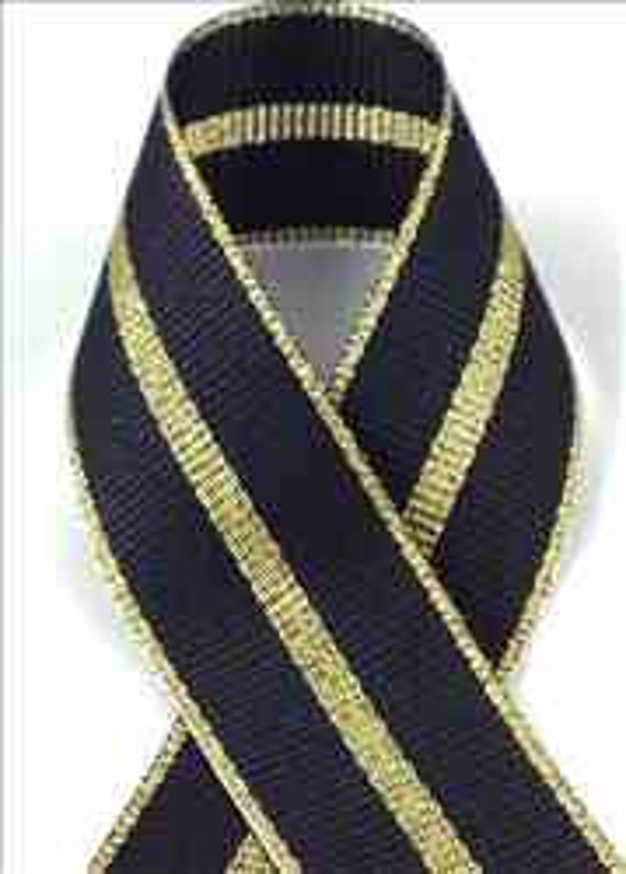 1.5" Black Ribbon with Metallic Gold STRIPE Ribbon 10 or 50 yard spool Made in USA Renaissance