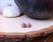 Red Spiral Nautilus Shell Stud Earrings On Mint Blue Base- Nautical Rustic Beach Bohemian Boho Hippie Festival Stud Earrings Colorful Bold