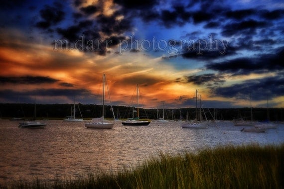 Sunset Photography, Sailboats, Nautical, Nature Photo, Landscape, Colorful Sky