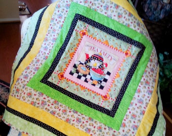 Mary Engelbreit Tea Party Quilt or Wall Hanging, Table Topper