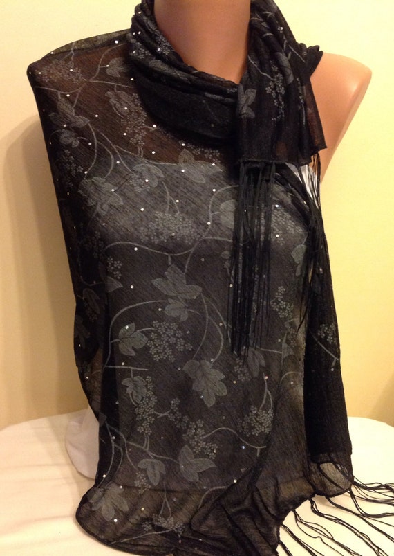 Studded Black Jersey Scarf With Lots of Bling Women Fashion