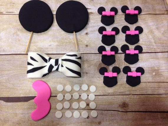 Edible Fondant Zebra Minnie Mouse 8 12 Inch Cake Toppers Set