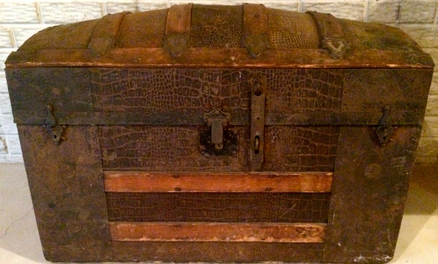 ANTIQUE Curved Top Trunk Chest Saratoga by JeanalouiseTreasures