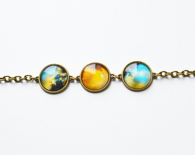 GALAXY Necklace made of metal brass with space under glass