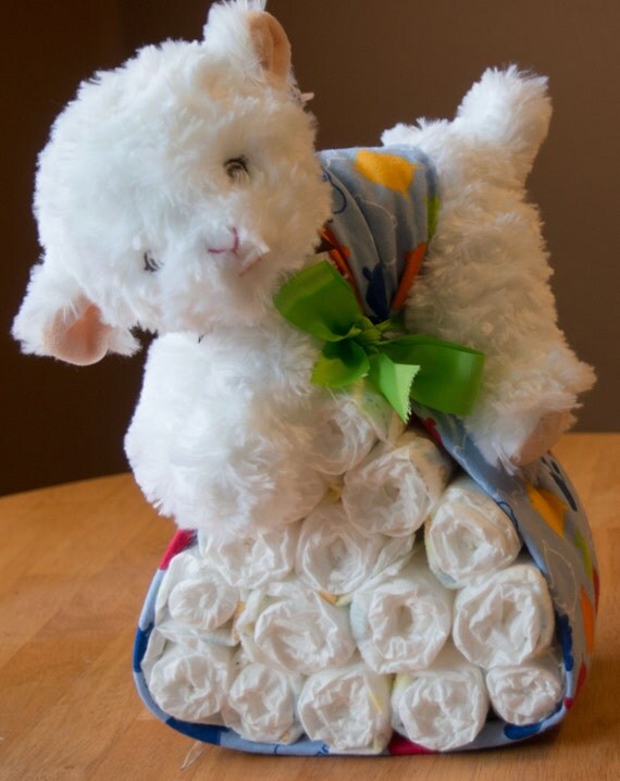 Lamb diaper package Baby diaper cake by BabiesNBaskets on Etsy